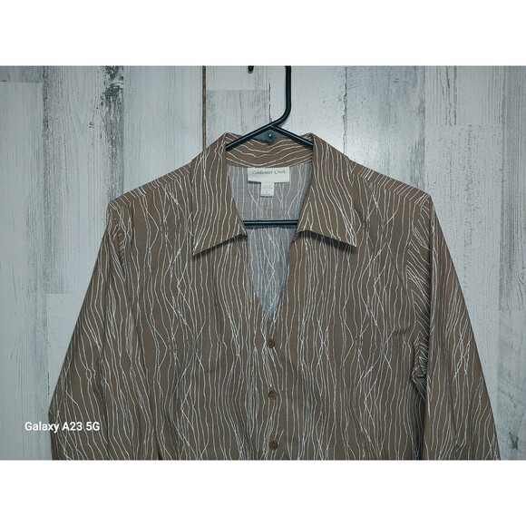 COLDWATER CREEK  Tan Blouse w/ White Hanging Vines / Flowers  Large 14-16 - Picture 3 of 7